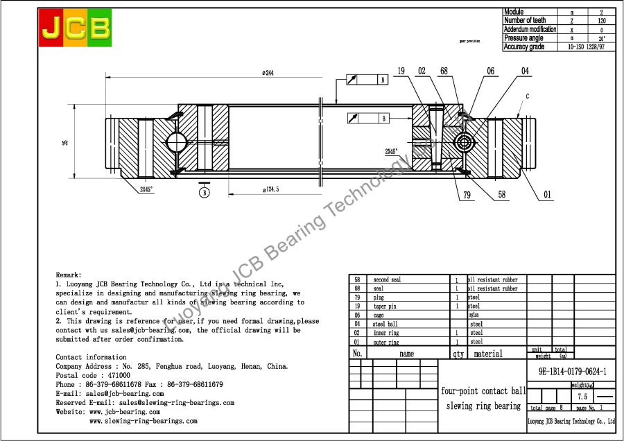9E-1B14-0179-0624-1 PSL slewing bearings (PSL slewing rings), Four-point contact ball slewing bearings, Four-point contact ball slewing rings,without gear,with external gear,with internal gear