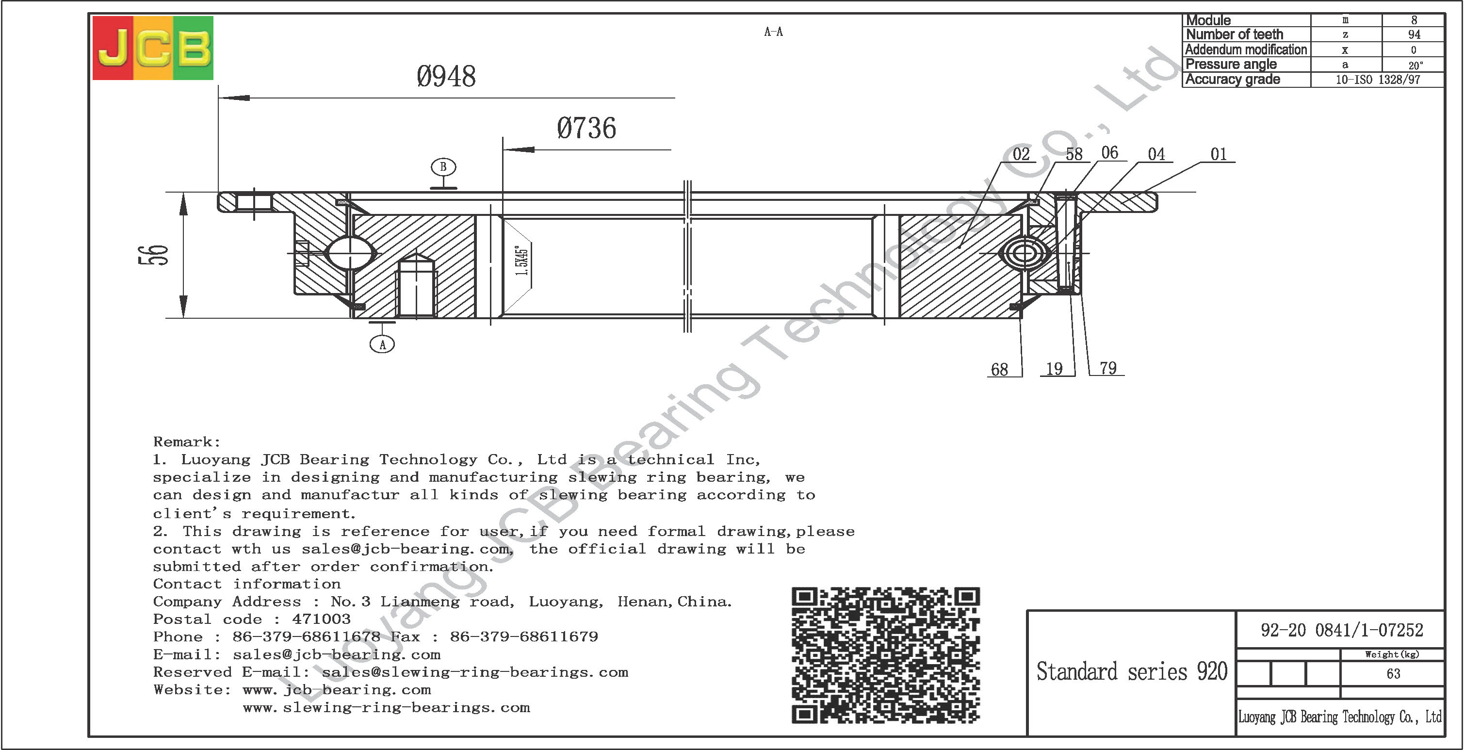 92-20 0841/1-07252 SLEWING BEARING