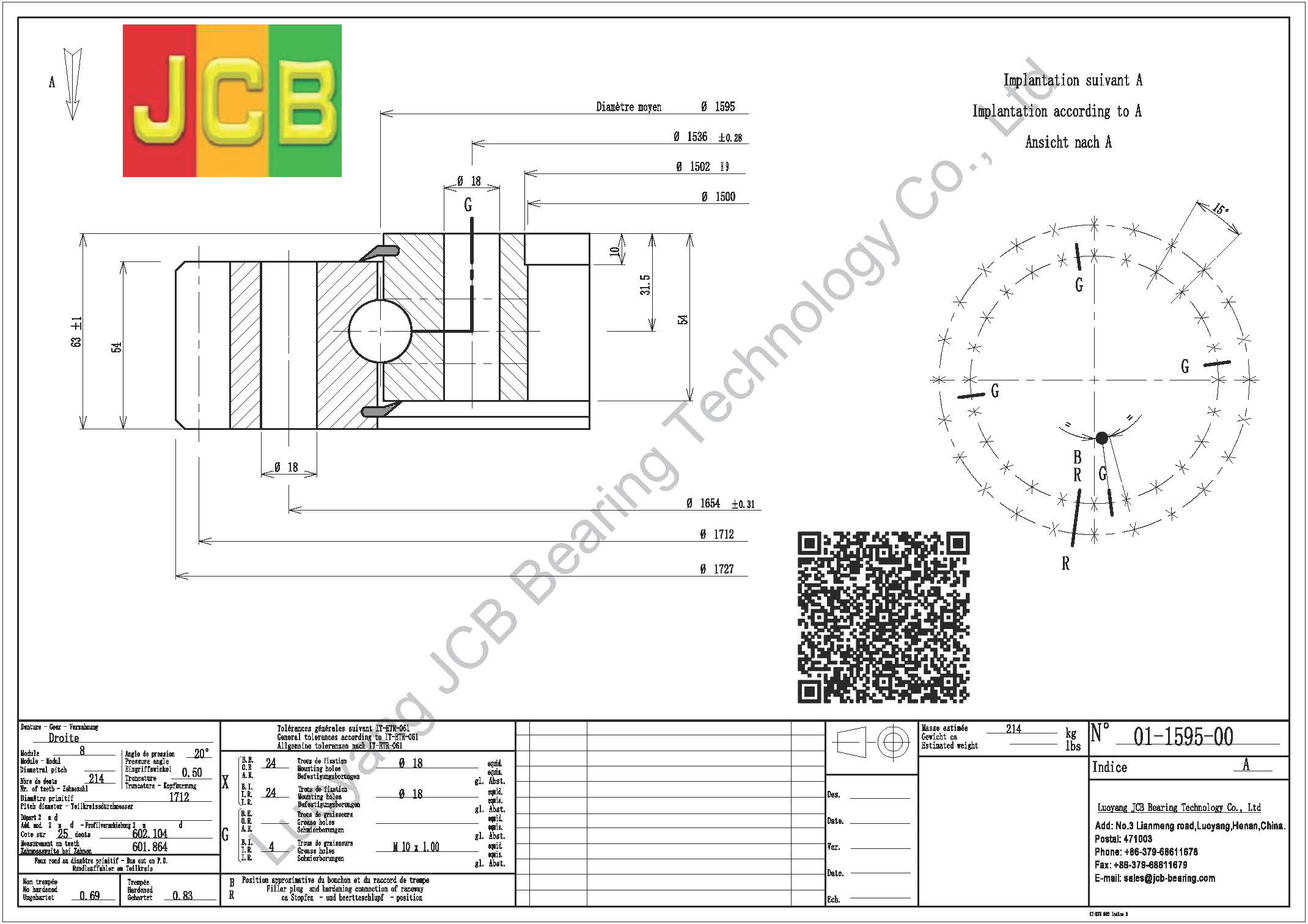 01 1595 00 SLEWING BEARING
