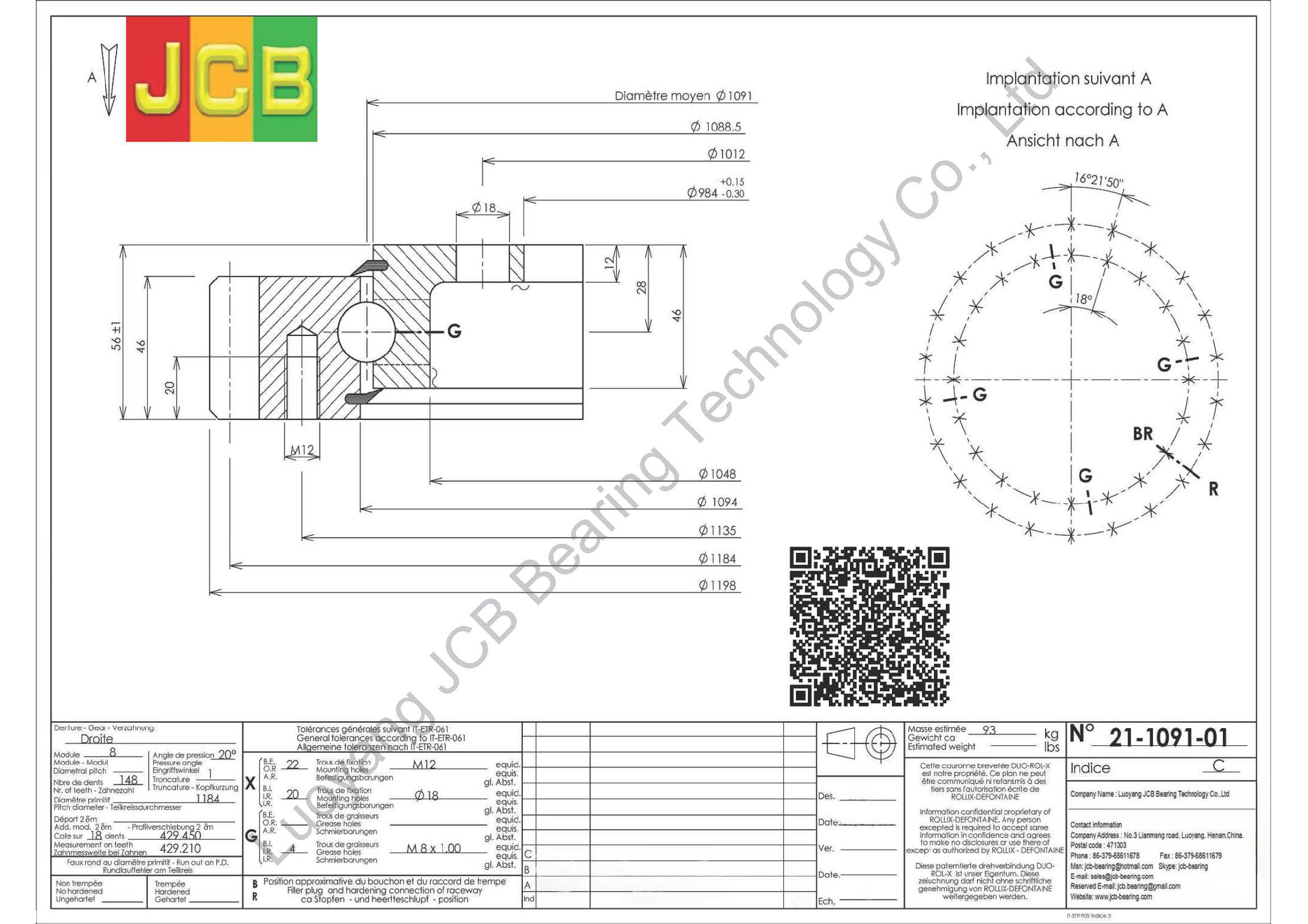 21 1091 01 SLEWING BEARING