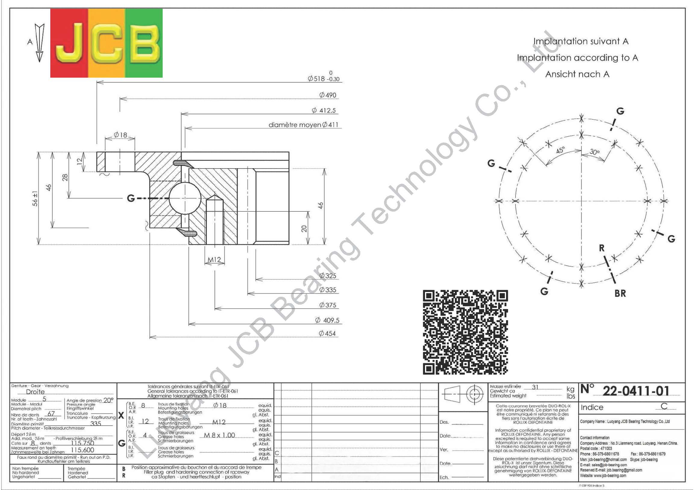 22 0411 01 SLEWING BEARING
