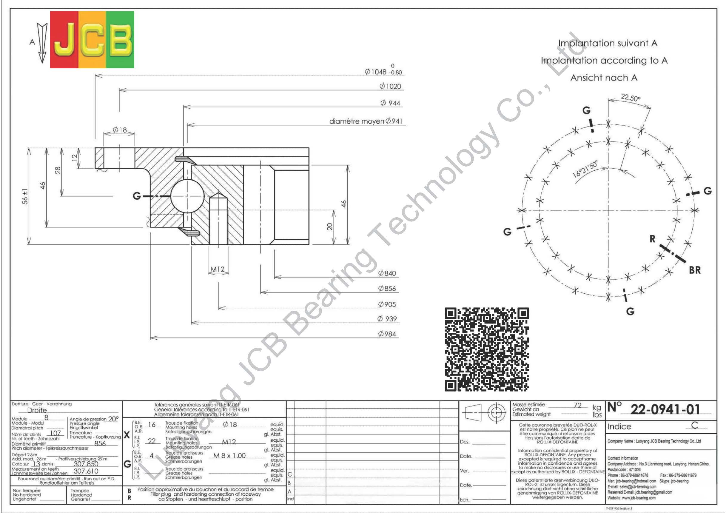 22 0941 01 SLEWING BEARING
