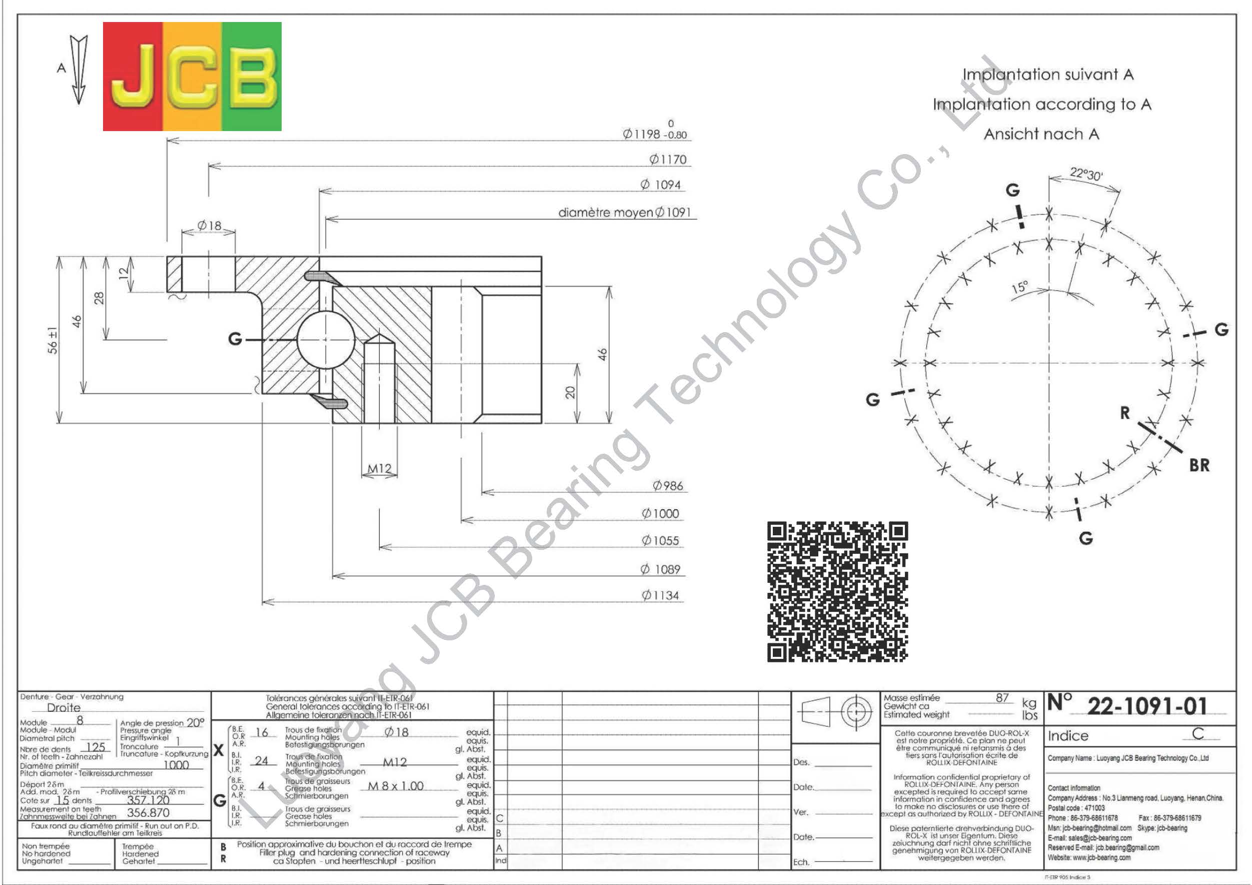 22 1091 01 SLEWING BEARING