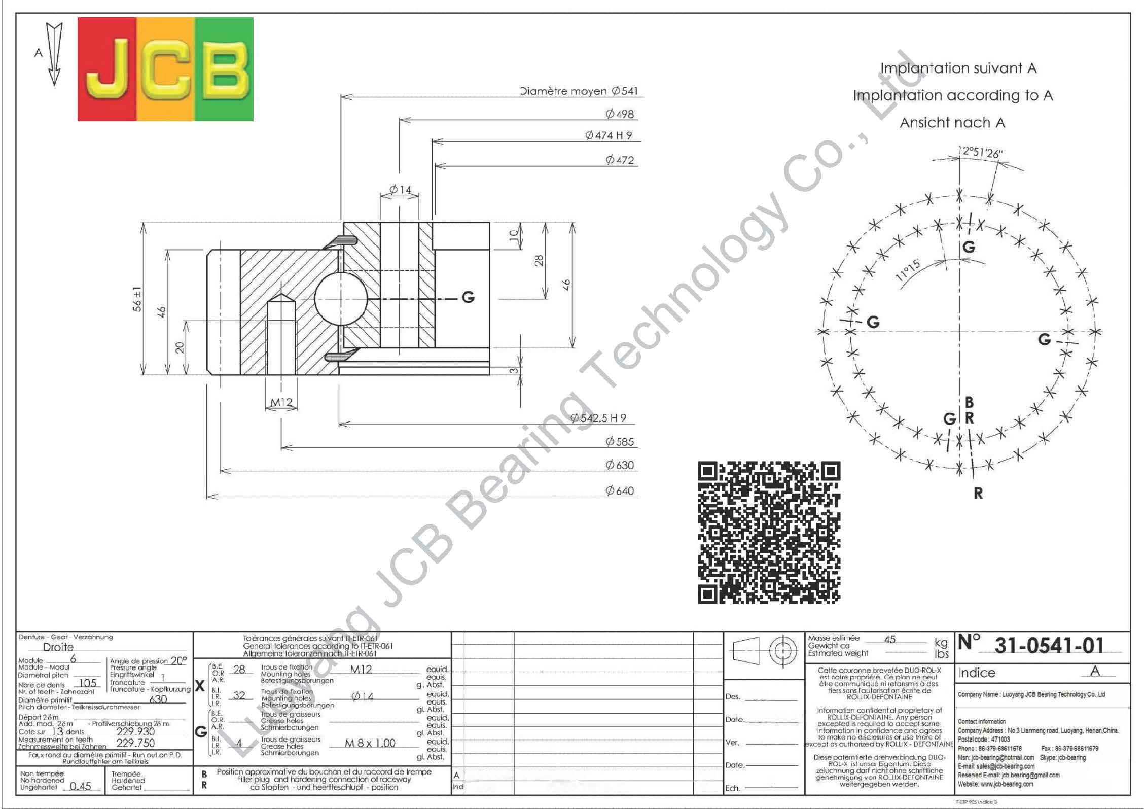 31 0541 01 SLEWING BEARING
