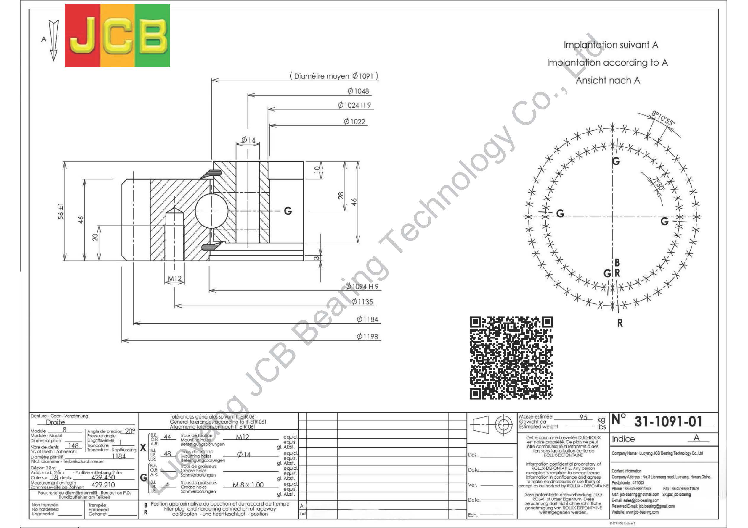 31 1091 01 SLEWING BEARING