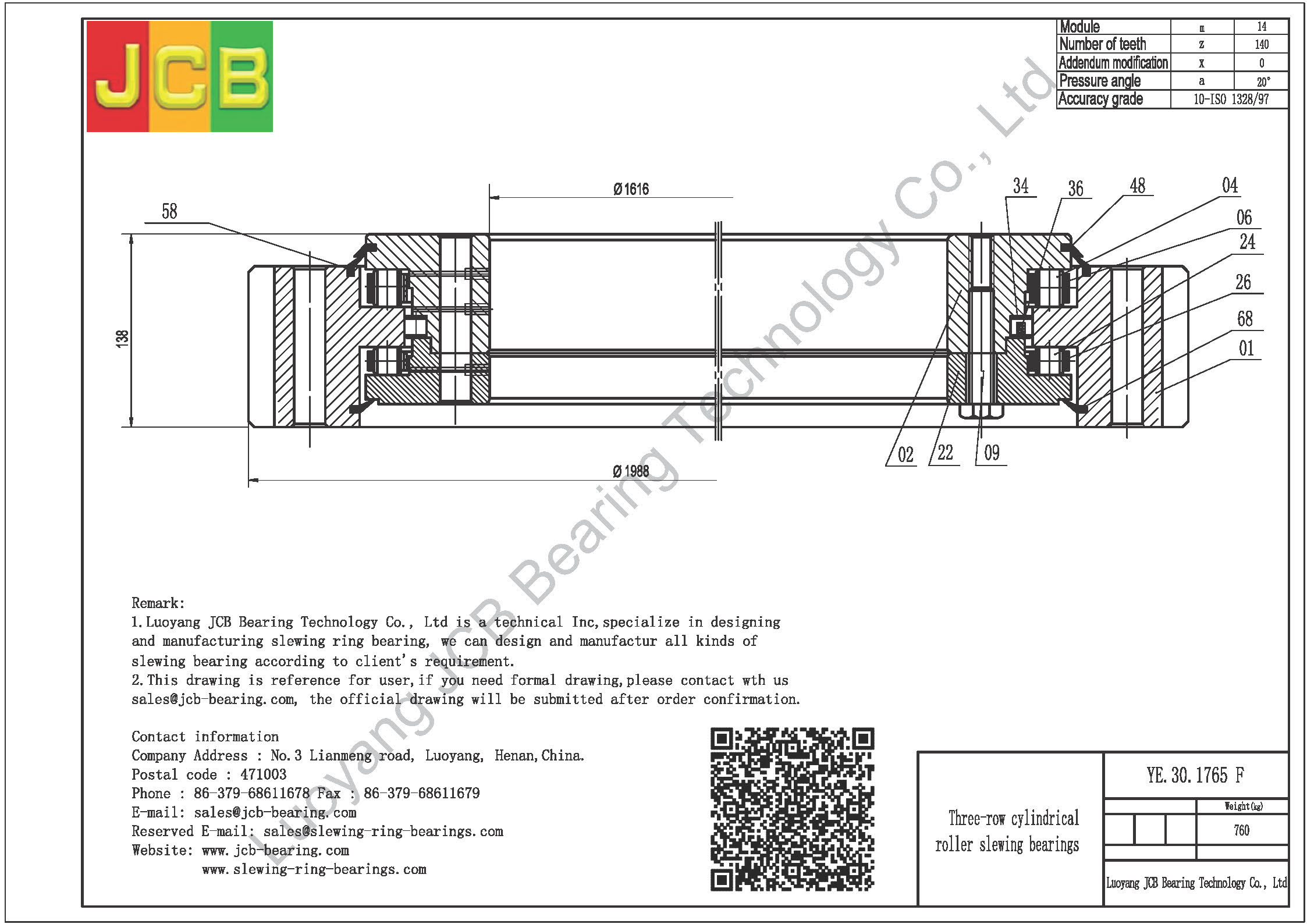 YE.30.1765 F SLEWING BEARING